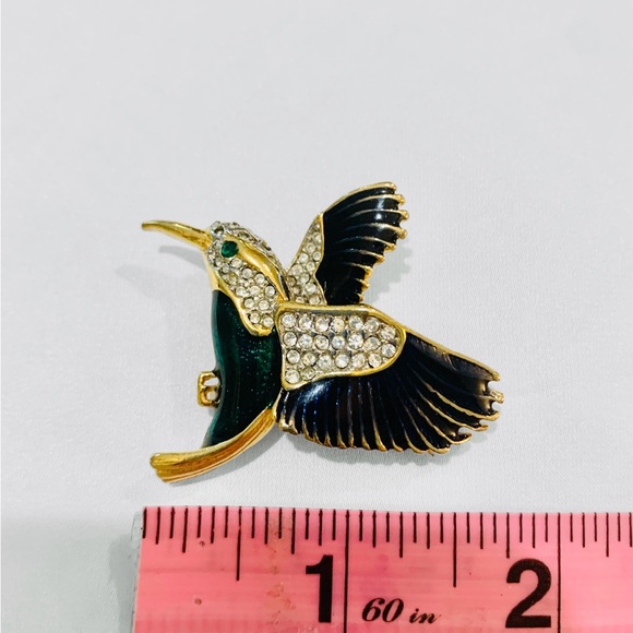Vintage Attwood & Sawyer Enamel Crystal Embellished Hummingbird Brooch - Picture 8 of 8